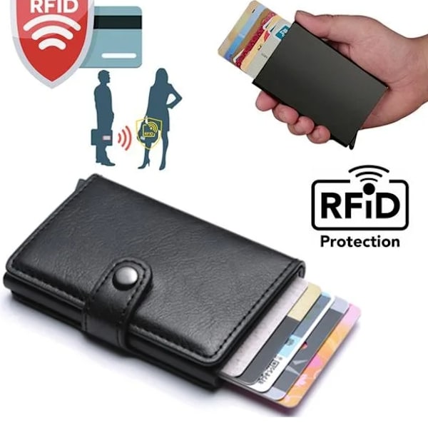 Korthållare Män Bromsa Ut Kort Män Plånbok RFID NFC Skyddad Plånbok Korthållare PU Svart