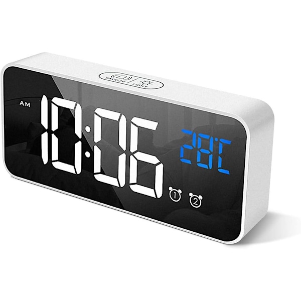 Homvilla Digital Väckarklocka med Stor LED-Temperaturdisplay, Bärbar Spegelväckarklocka med Dubbel Sovtid Alarm 4-nivå Justerbar Ljusstyrka Dimmer