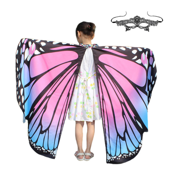 Fjärilsvingar för flickor Butterfly Halloween kostym för flickor Butterfly Fairy Wings Sjal med mask Blue Assorted