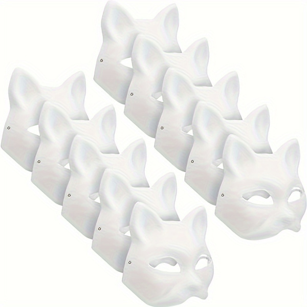 10 st Therian Cat Masker Set - Ren Vit, DIY & Anpassningsbar - Perfekt för Halloween, Maskerad & Cosplayfester -, Bekväm Halv ansiktsdesign