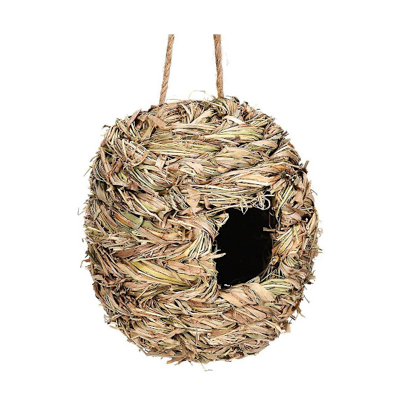 4-pack Hängande Fågelbohus för Utomhus, Bollform, Handvävt, Tillverkat av Naturligt Gräs, Perfekt för