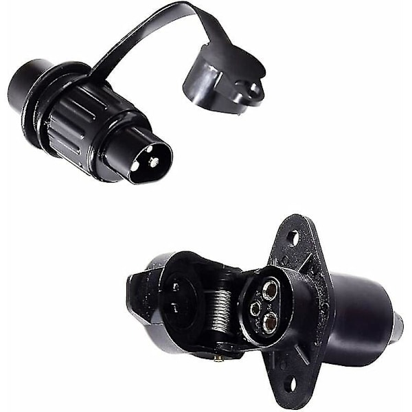 Stikkontakt og 3-polet stik, til 12V Trailer Vandafvisende 3-polet stik Han Hun Stik, 3-polet stikkontakt
