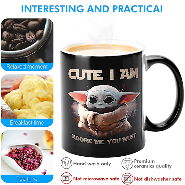Varmefargeendrende krus, wmancok 11 oz magisk keramisk kopp for kaffe te melk, yoda baby bilde avslørt når varm væske tilsettes [C]