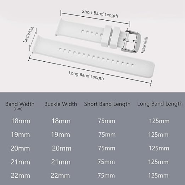 Urrem 20 mm Quick Release Silikone til Mænd Kvinder Hvid[C]