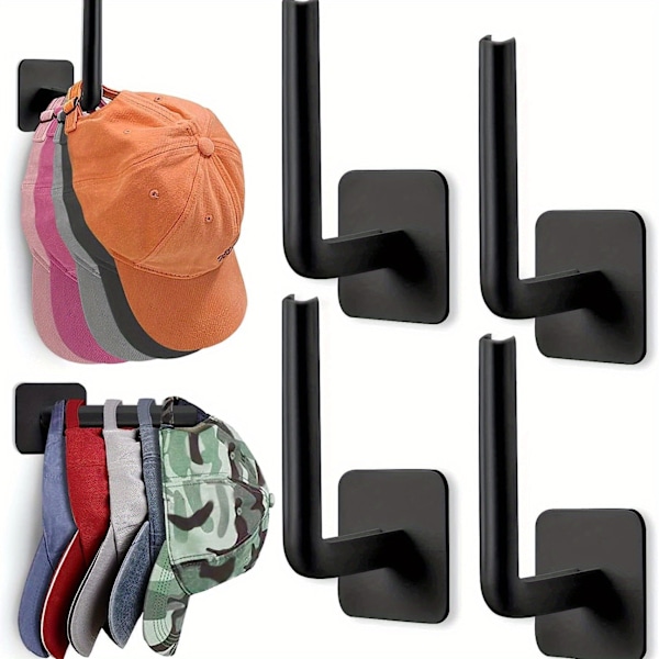 5pcs Punch-Free Adhesive Hat Hooks - Heavy-Duty Wall Mount Storage Organizer for Hats, Keys, Towels - Space-Saving, Rust-Resistant, and Easy Installat