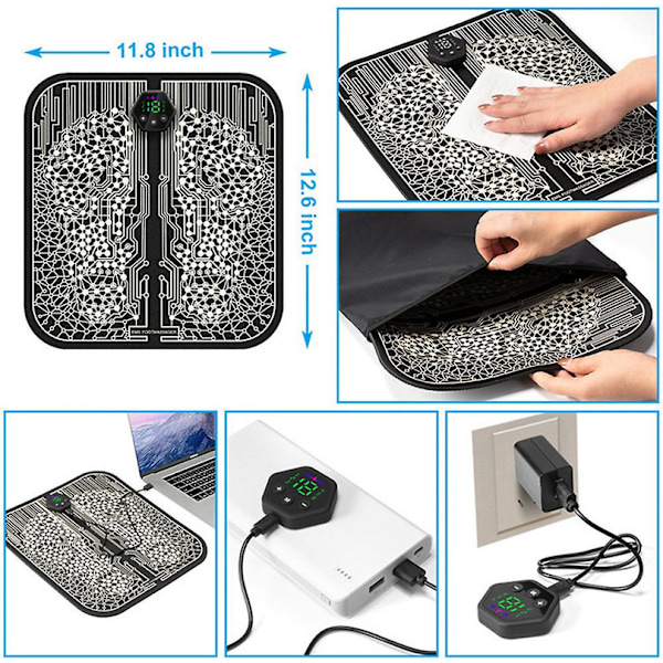 Ryoku Mat Smertelindring Afspænding Fod Akupunktur Massage Ny Opgraderet 2024 Black  Remote Control