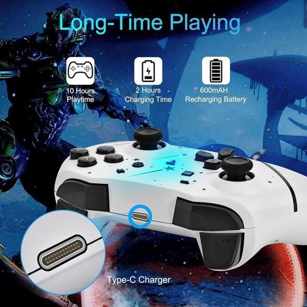 Switch-controller, trådløs Pro-controller + batteri/RGB-lys/dobbelt vibration/gamecontroller til Switch/Lite/OLED/PC hvid[YJD]