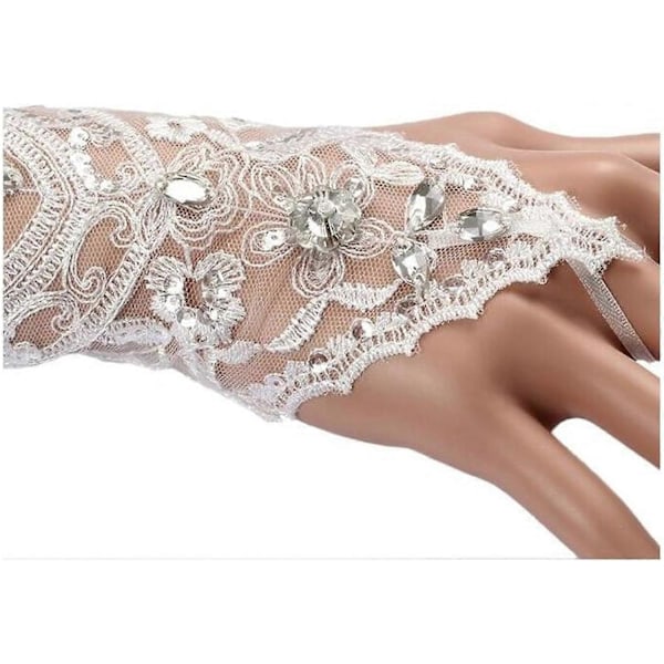 HEYONE Blonde Fingerløse Brudehandsker med Rhinestone til Bryllupsfest #226-elfenben One Size (C)