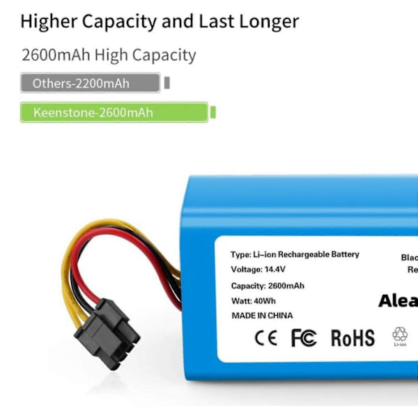 14,4V 2600mAh Batteri til Conga Excellence 1390 Robotstøvsuger