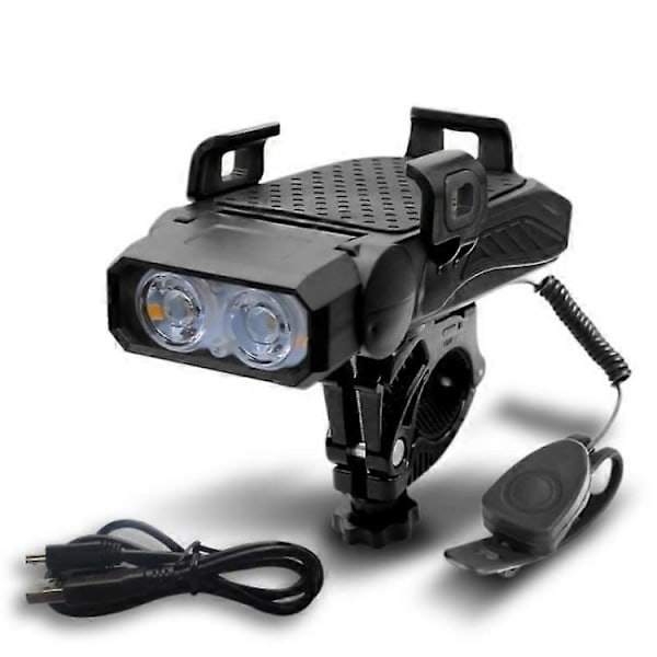 Typ A 4 i 1 Cykel Lampa Cykelhorn Telefonhållare 4000mAh Powerbank BG-LY-25 (C)