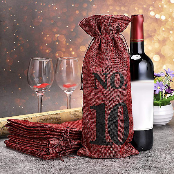 1 til 10 Jutevinsposer Blind Smagning af Vin, Vinsposer Bryllupsbordnumre, Vinsmagningspåser, Fest