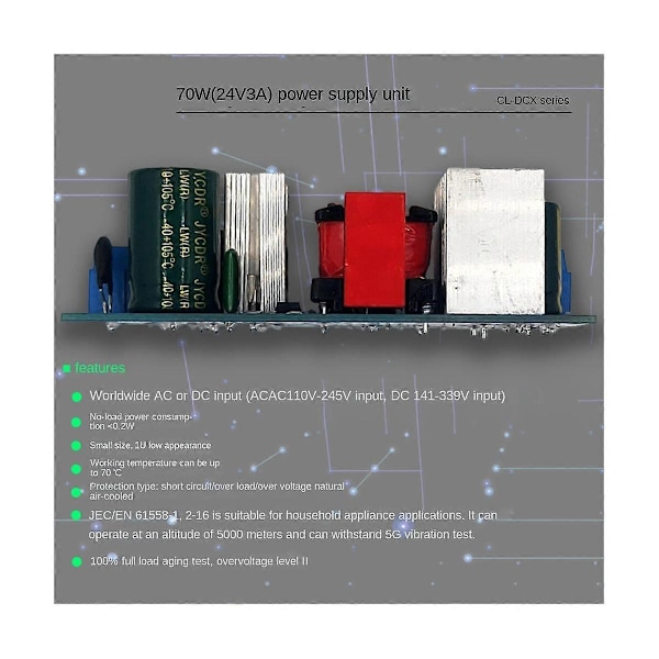 24V 3A Strømforsyningskort med bryter 70W Isolerende strømmodul AC-DC Innebygd modul 110V/220V til 24V