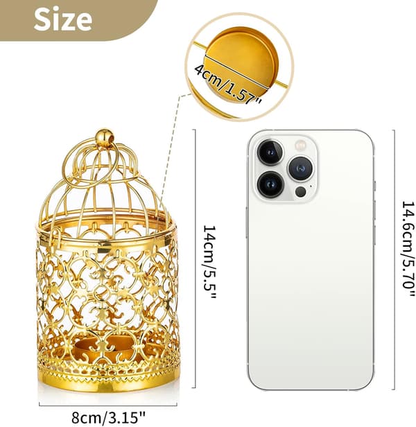 Lantern Ramadan Dekor Te Lys - 2 Stykker Gull Hengende Te Lys Lysestake Lanterner Metall