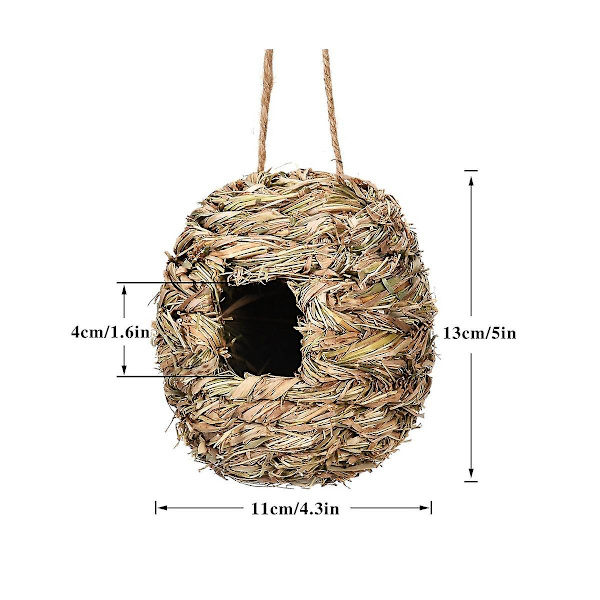 4-pack Hängande Fågelbohus för Utomhus, Bollform, Handvävt, Tillverkat av Naturligt Gräs, Perfekt för