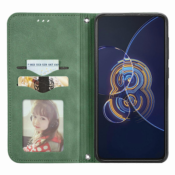 Asus Zenfone 8 Flip Retro -tyylinen nahkakotelo, magneettinen, vaakasuora, läppämallinen, pidikkeellä, korttipaikoilla, lompakolla ja valokuvakehyksellä I6(FCC)