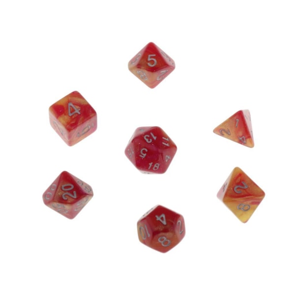 3x7st Polyedriska Tärningar D4 D6 D8 D10 D12 D20 för DnD RPG Spel Röd Gul (C)