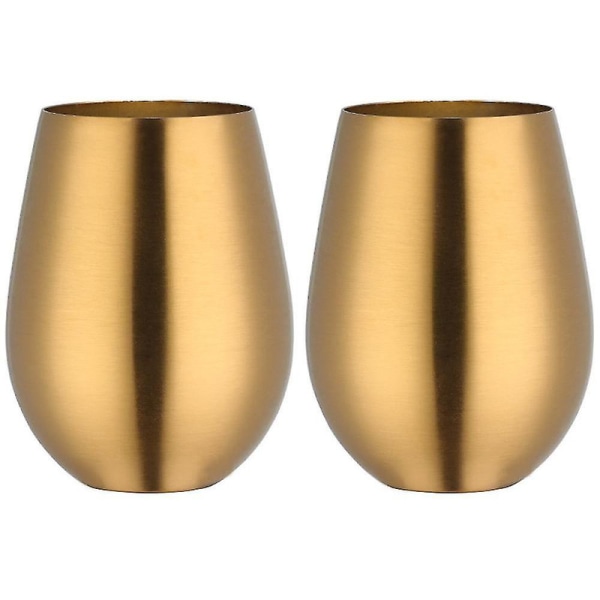 Rostfritt stål stamfritt vinglas, portabelt vinglas för utomhusbruk - set med 2 drickskoppar av metall Gold
