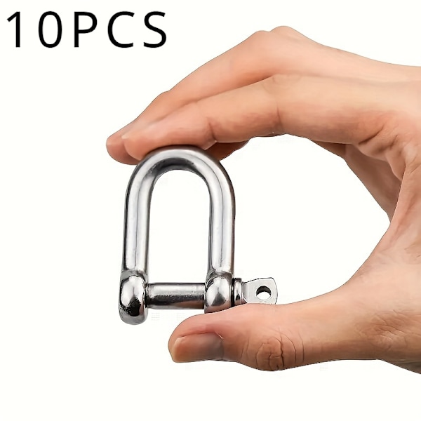 10 stk. Heavy-Duty M6 Rustfrit Stål D-Shackles - Ultra-Stærke D-Ring Låseklips til Byggearbejde, Køretøjsredning, Træk, Fastgørelse, Ophængning
