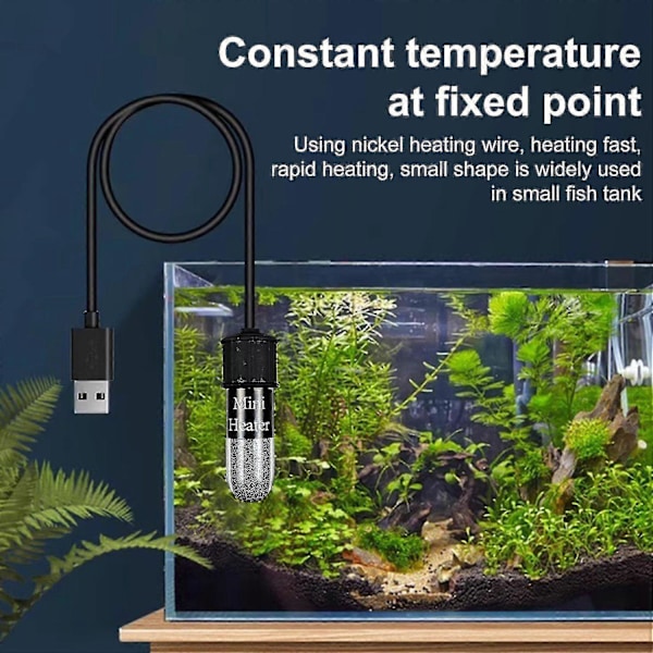 1 Sæt Fiskedam Varmer USB-Drevet Mini Akvarium Opvarmningsstang med Sugeskål til Tanke Akvatisk