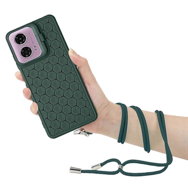 Mobildeksel for Motorola Moto E14 4G/ G04 4G/ G04s 4G/ G24 4G med Varmeavledning, Stativ og Lanyard Army Green