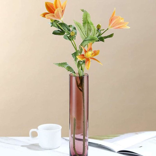 Budvas för Blommor Cylindrisk Glasvas för Mittstycken Handgjord Enblommig Vas Dekorering Vardagsrum[C] Gray