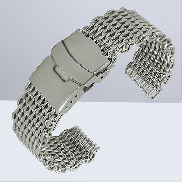 22mm Hajmaska Rostfritt Stål Klockarmband Viklås Klockarmband (Långt Mönster Silver) I6(FCC)