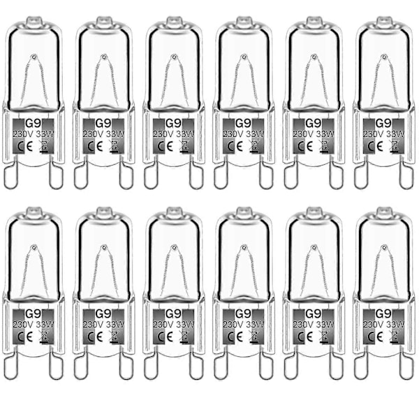 12-pak G9 Halogenpærer 33W 230V 2800K Varmt Hvidt 380lm, Klar Kapsel Halogenlamper Dæmpbar, Ingen Flimmer, Ingen Blink