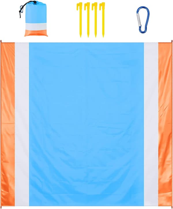 Udendørs strandmåtte Blå-Orange 210x200cm Sandafvisende[C]