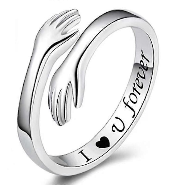 925 Sterling Silver Hug Rings For Couples Hand Hug Rings Hugging Hands Open Promise Ring For Women Men Adjustable