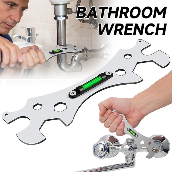 Multifunktionell vinkelnyckel, badrumsnyckel med bubbelnivå, universal i rostfritt stål