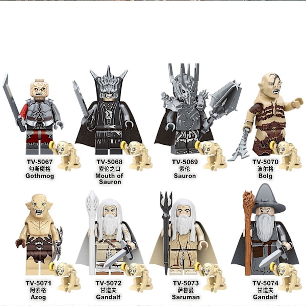 Sagan om ringen Azog+Gandalf+Saruman+Gothmog+Sauron+Bolg Byggklossdocka 8 ST (C)