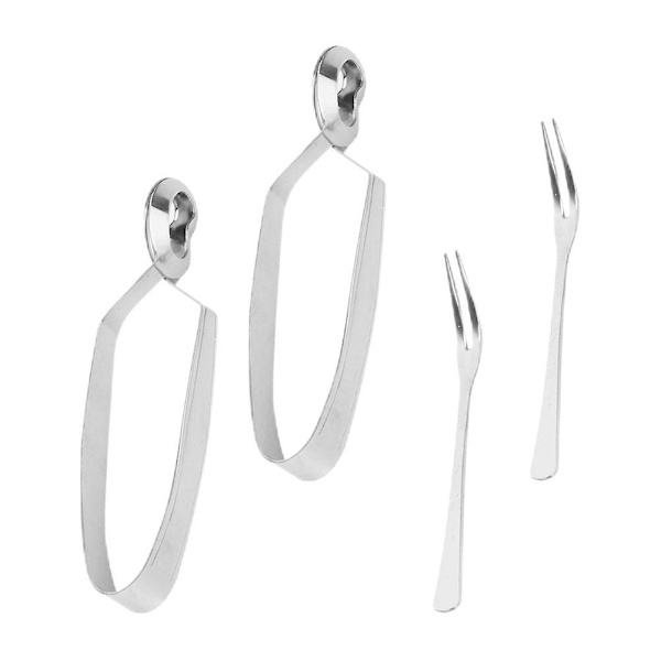 4 stk. Rustfrit Stål Sæt Spise Sneglegaffel Sneglebestik Cocktail Gaffel Escargot Serveringstang Snegle Tang Gaffel Sæt[C] Silver 15.5X2.7X1.5CM
