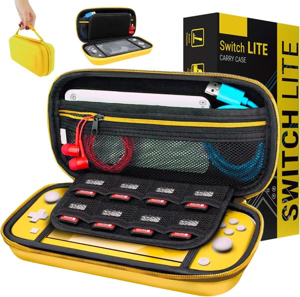 Nintendo Switch Lite beskyttelsesetui med opbevaring til spil og tilbehør[C] yellow