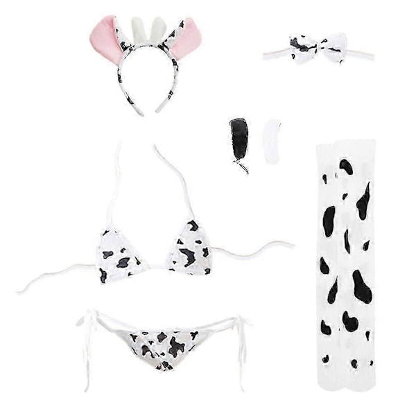 1 Set Mjölkko Sexig Cosplay Underkläder Kostym Förförelse Tredelad Underklädesset (C)
