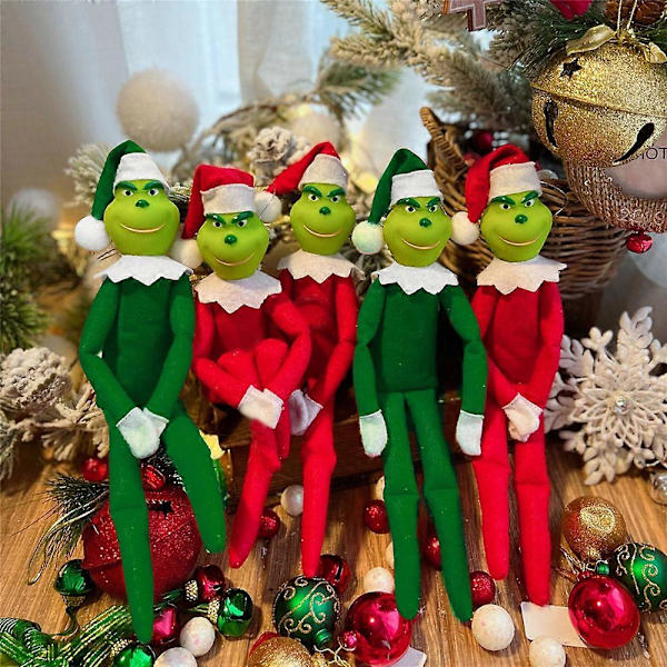 Julgranspynt 2023 - Grinch Plyschleksak, Röd/Grön Monster Plyschdocka, Heminredning, Festpresenter för Barn
