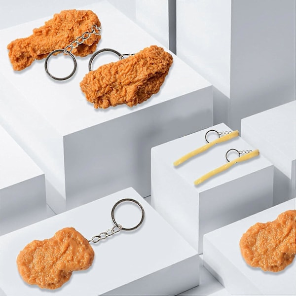 4 stk., Imitasjon Mat Nøkkelring Pommes Frites Kyllingnuggets Stekt Kyllinglår Mat Anheng Nøkkelring - - (C)