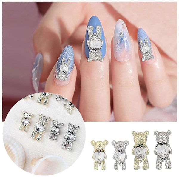 30 st Nagelkonst Rhinestones, Glänsande Legering Björn 3D Med Hjärta Kristall Nageldekoration, DIY Nagelkonst Dekorationstillbehör. Obs: Inget lim. (C)
