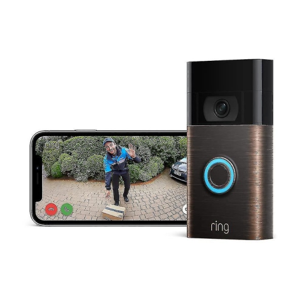Ring Videodørklokke (2. generation) | Trådløs Videodørklokke Sikkerhedskamera Med 1080p HD Video, Batteridrevet, Wifi, Nem Installation | 30 Dages Gratis Prøveperiode S2 UK Standard Ding Dong Machine