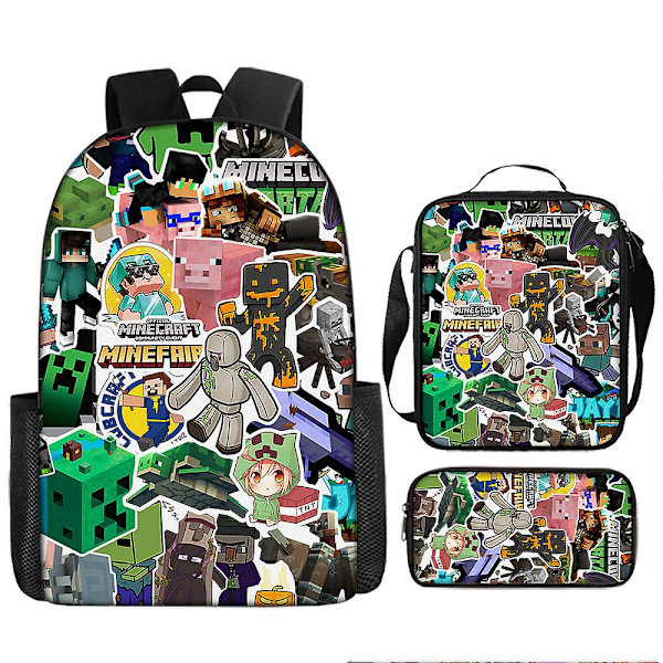 New MINECRAFT schoolbag for primary and secondary school students, Minecraft game peripheral backpack three-piece set -ZHENV