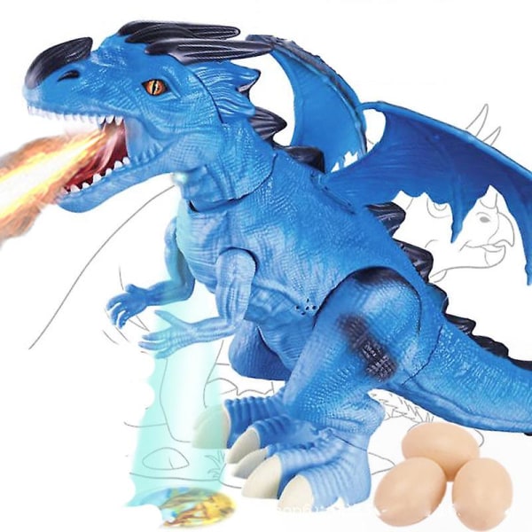 Dinosaurieleksak elektrisk kan gå och lägga ägg Eldandande sprayprojektion Flying Dragon Vocal Overlord Blue