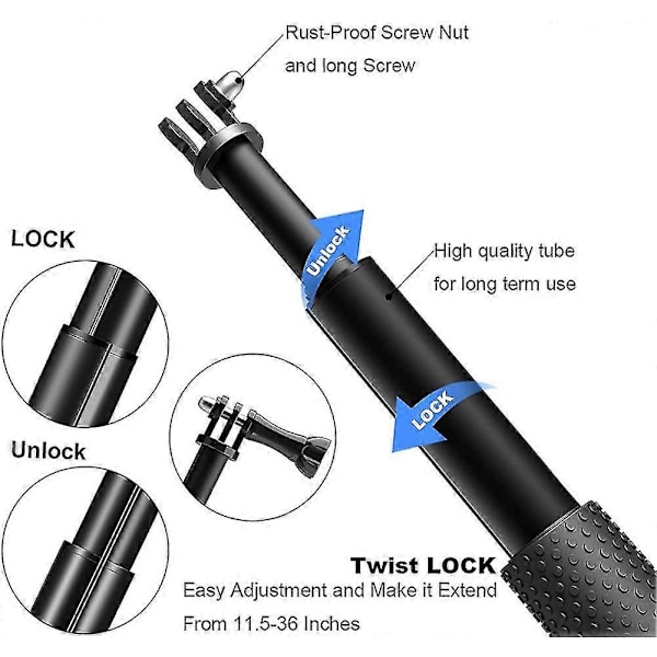 Udvidbar Monopod Selfie Stick Selfie Stick Til Gopro Hero 7 6 5, Session 5