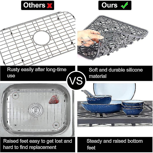 Vaskemåtte Køkkenvask Beskytter Til Bund, Rustfrit Stål Eller Porcelæn Skål Vask, Silikon Grå Nej