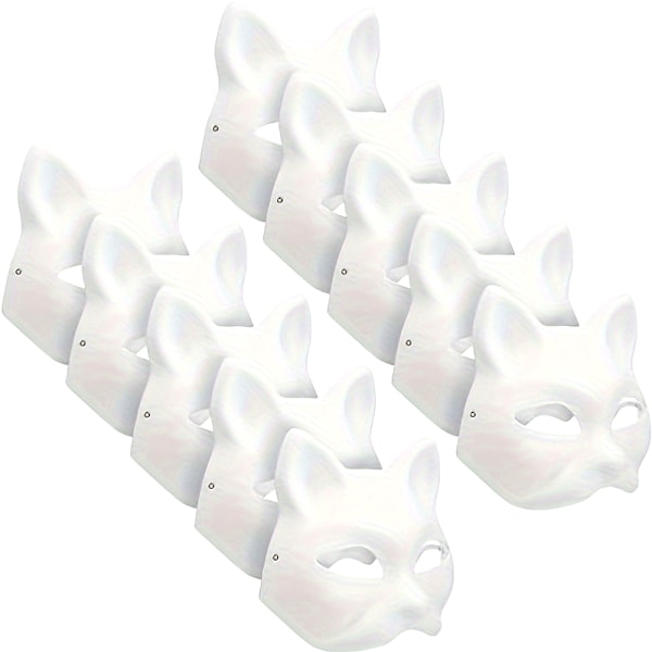 10 st Therian Cat Masker Set - Ren Vit, DIY & Anpassningsbar - Perfekt för Halloween, Maskerad & Cosplayfester -, Bekväm Halv ansiktsdesign