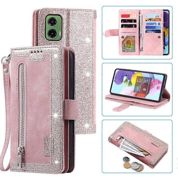 For Motorola Moto G35 5G Etui PU Læder Telefon Cover med Lynlås Tegnebog 9 Kort Slots Multicolor Style B