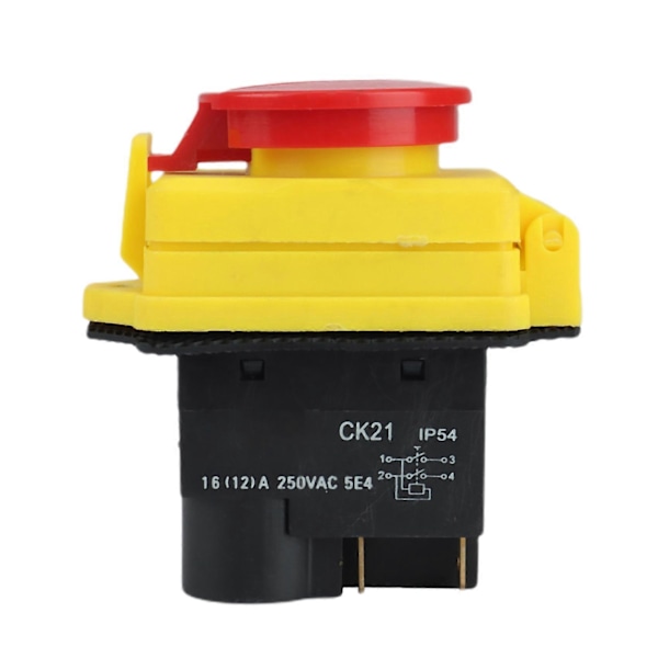 250V 16A IP54 Start-Stop-brytare med No-Volt-Release och Nödbrytare