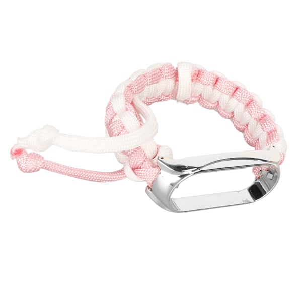 2 i 1 Flätad Loop Armband för Mi Band 7 Justerbar Stretchig Nylon Andningsbar Sportrem med Metallram Rosa Vit[C]