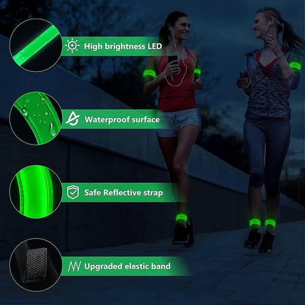 Oppladbart LED-armbånd, 2-pakning USB-reflekterende lysstriper for barn, for jogging, løping og sport