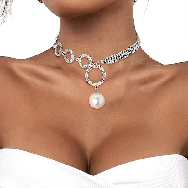 Htooo Glimtende Rhinestone Halskæde Perlekæde Krystal Choker Cirkel Halskæde Trendy Tennis Kæde Fint Bryllup Brudepige Smykker Til Kvinder