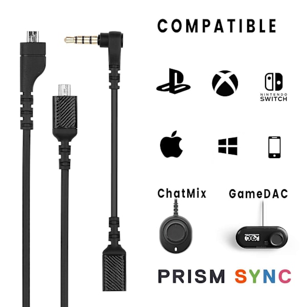 Erstatningskabel Gamedac Avtakbar Ledning Støtter Rgb For Steelseries Arctis 3 5 7 Pro + Plus Trådløse Spillhodetelefoner-12cm 162CM 8 Pin