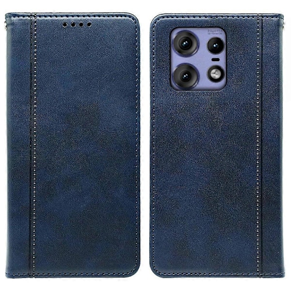Til Motorola Edge 50 Pro 5G Etui med Skjult Magnetisk Lukning Kalveskindstekstur Læder Telefon Cover - Sort Multicolor Blue
